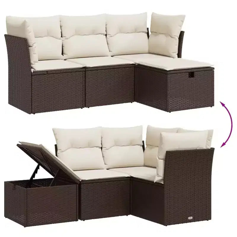vidaXL Patio Sofa Set with Cushions Outdoor Furniture 4 Piece Poly Rattan