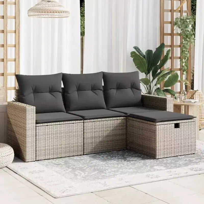 vidaXL Patio Sofa Set with Cushions Outdoor Furniture 4 Piece Poly Rattan
