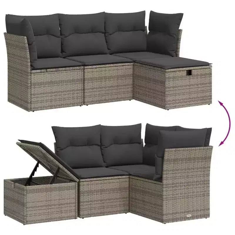 vidaXL Patio Sofa Set with Cushions Outdoor Furniture 4 Piece Poly Rattan