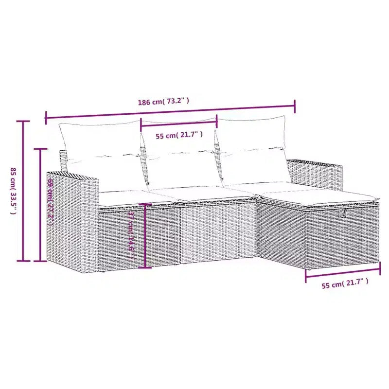 vidaXL Patio Sofa Set with Cushions Outdoor Furniture 4 Piece Poly Rattan