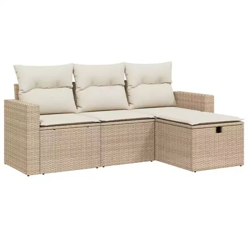 vidaXL Patio Sofa Set with Cushions Outdoor Furniture 4 Piece Poly Rattan