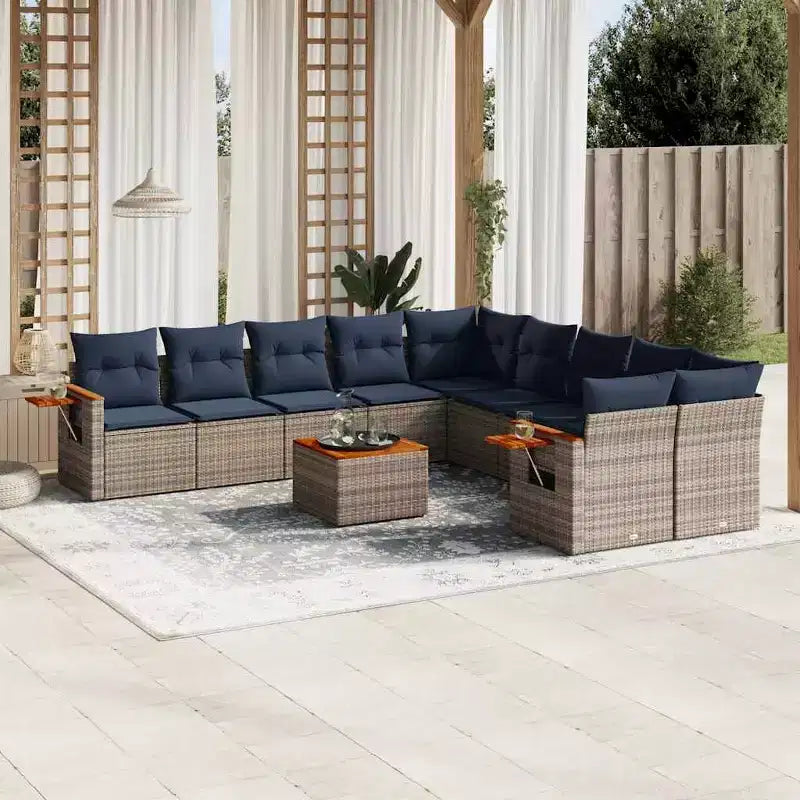 vidaXL Juego de Sofás de Jardín de 11 Piezas con Cojines Ratán Sintético Gris (Solo EE. UU.)