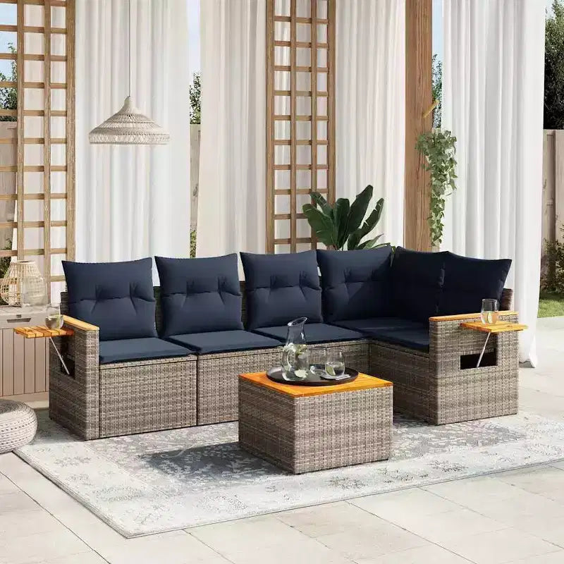 vidaXL 6 Piece Patio Sofa Set with Cushions Black Poly Rattan (US only)