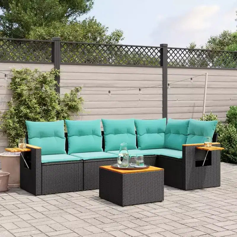 vidaXL 6 Piece Patio Sofa Set with Cushions Black Poly Rattan (US only)