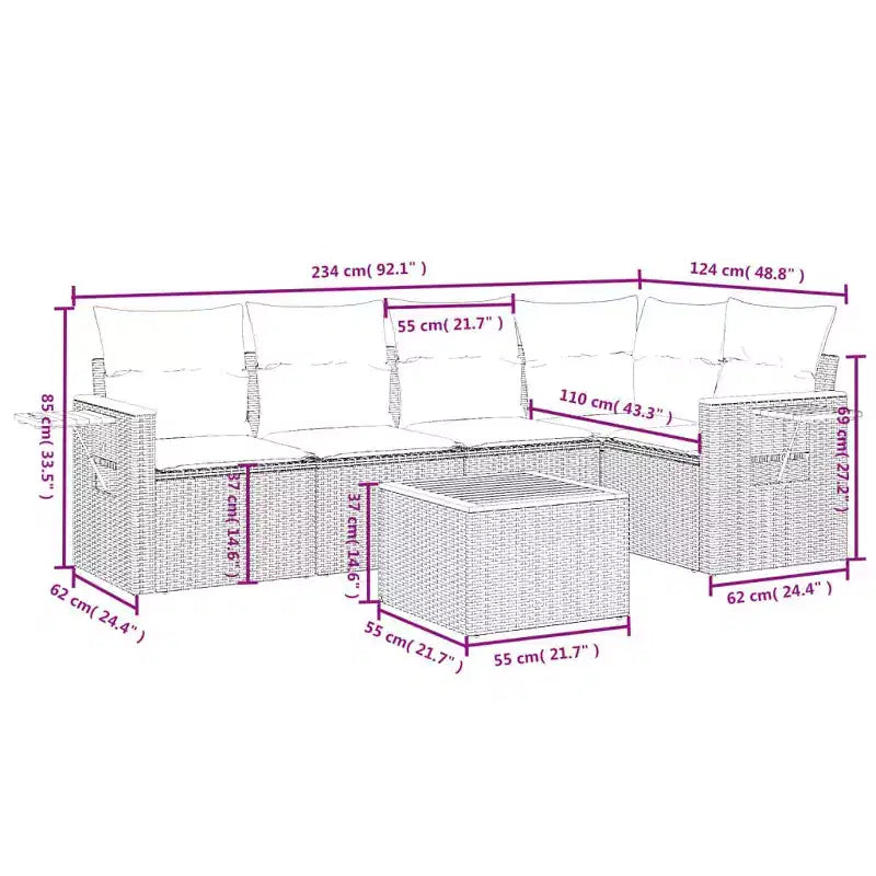 vidaXL 6 Piece Patio Sofa Set with Cushions Black Poly Rattan (US only)