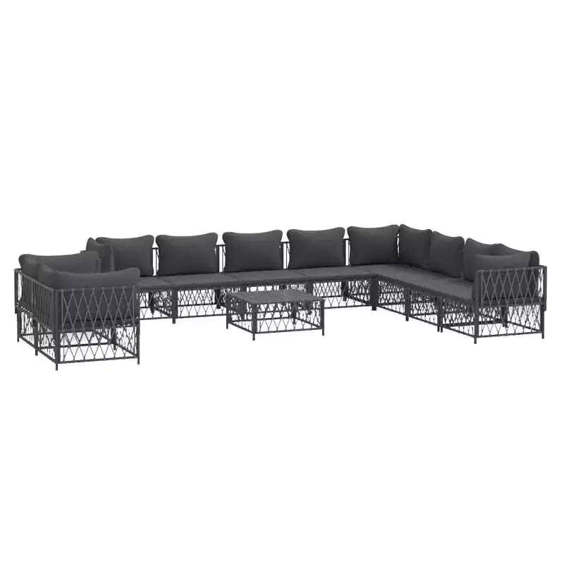 vidaXL 11 Piece Patio Furniture Set Garden Sectional Sofa with Cushions Steel