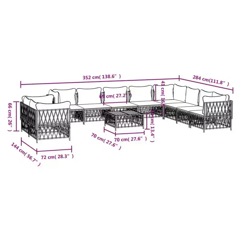 vidaXL 11 Piece Patio Furniture Set Garden Sectional Sofa with Cushions Steel