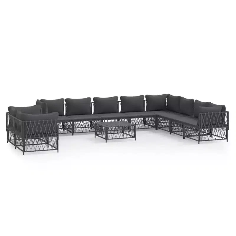 vidaXL 11 Piece Patio Furniture Set Garden Sectional Sofa with Cushions Steel