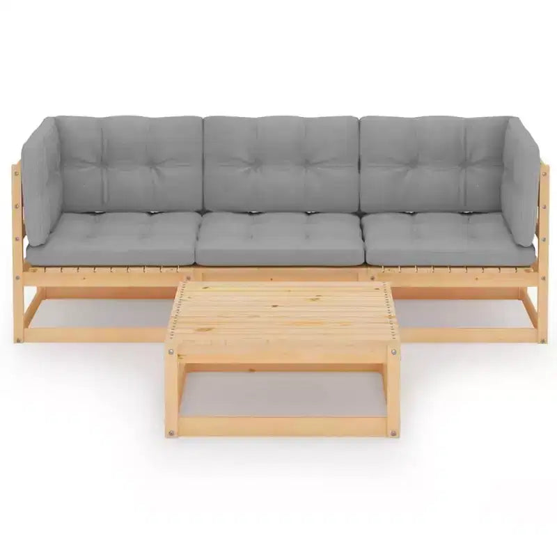vidaXL Juego de 4 piezas de tumbonas para patio con cojines Madera de pino maciza - Natural Sí