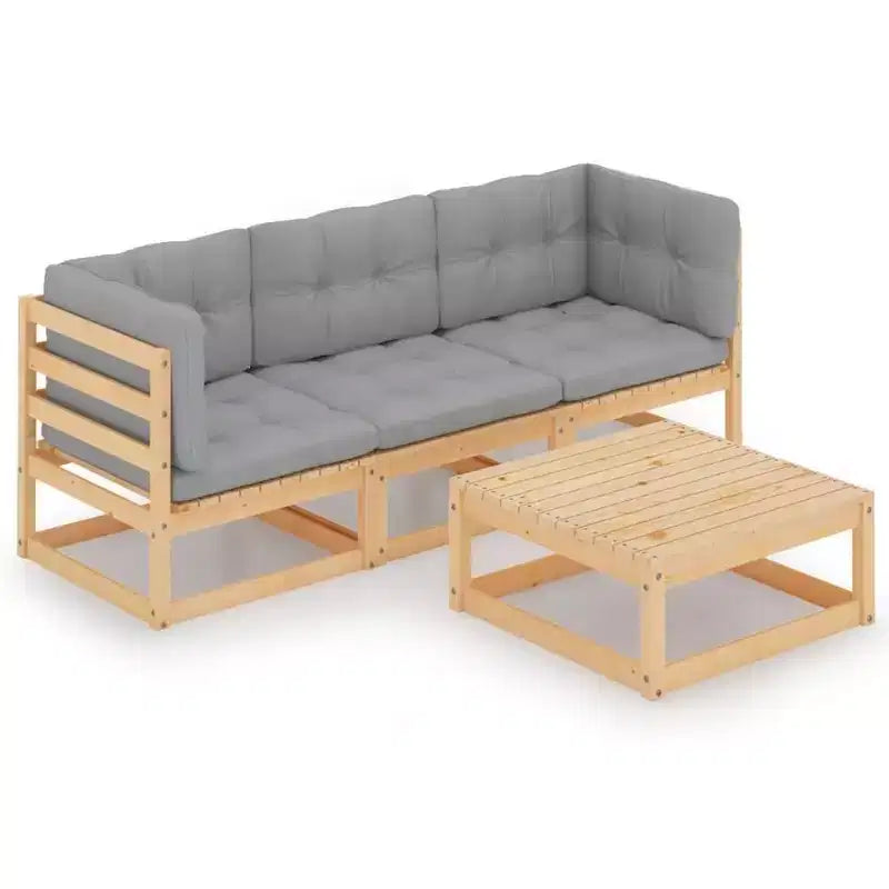 vidaXL 4 Piece Patio Lounge Set with Cushions Solid Wood Pine - Natural Yes