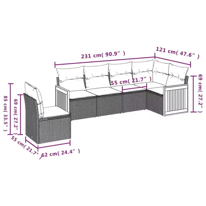 vidaXL Conjunto de Sofás de Jardín de 6 Piezas con Cojines Ratán Sintético, Sofá Seccional Modular para Exterior, Varios Colores/Modelos