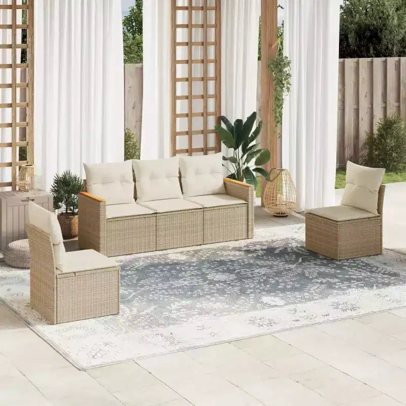vidaXL 6 Piece Patio Sofa Set with Cushions Beige Poly Rattan