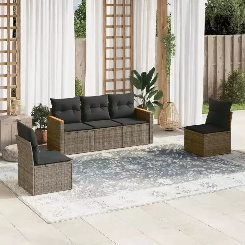 vidaXL 6 Piece Patio Sofa Set with Cushions Beige Poly Rattan