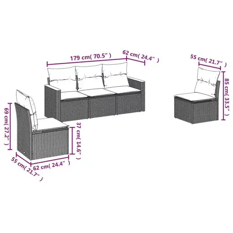 vidaXL 6 Piece Patio Sofa Set with Cushions Beige Poly Rattan