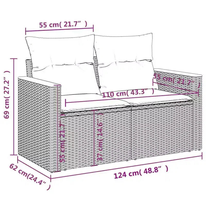 vidaXL 6 Piece Patio Sofa Set with Cushions Beige Poly Rattan