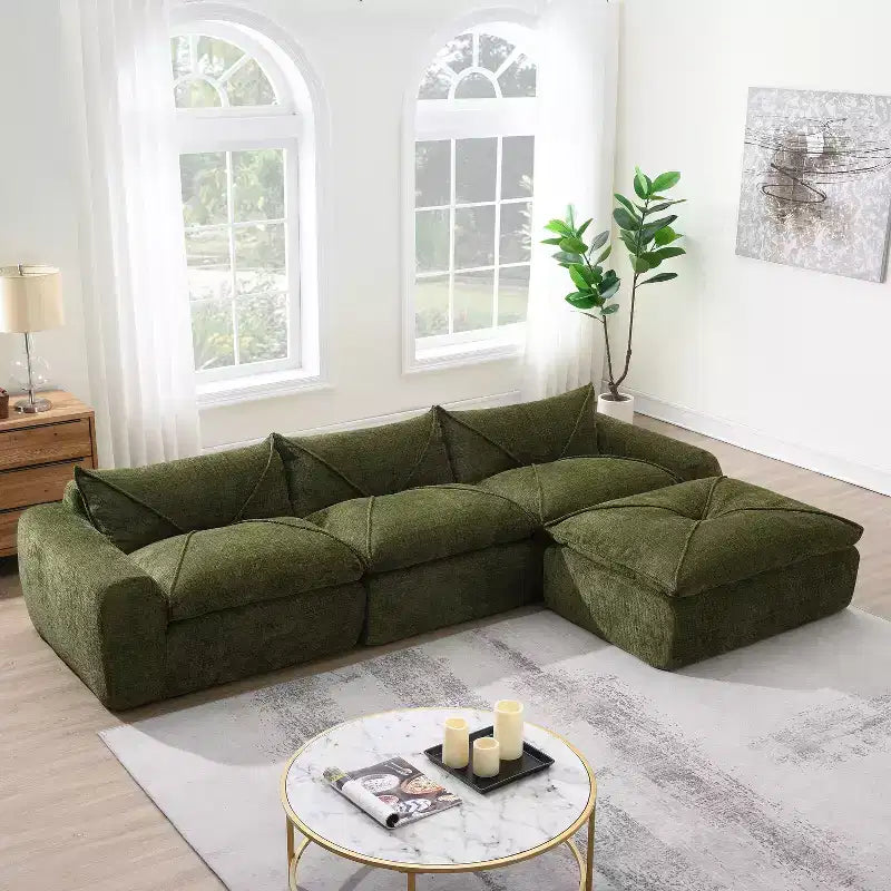 GDFStudio Milo Modern 116 Chenille Fully Compressed Modular Sofa with High-Density Foam and Ottoman