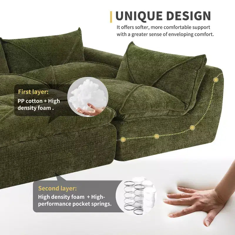 GDFStudio Milo Modern 116 Chenille Fully Compressed Modular Sofa with High-Density Foam and Ottoman