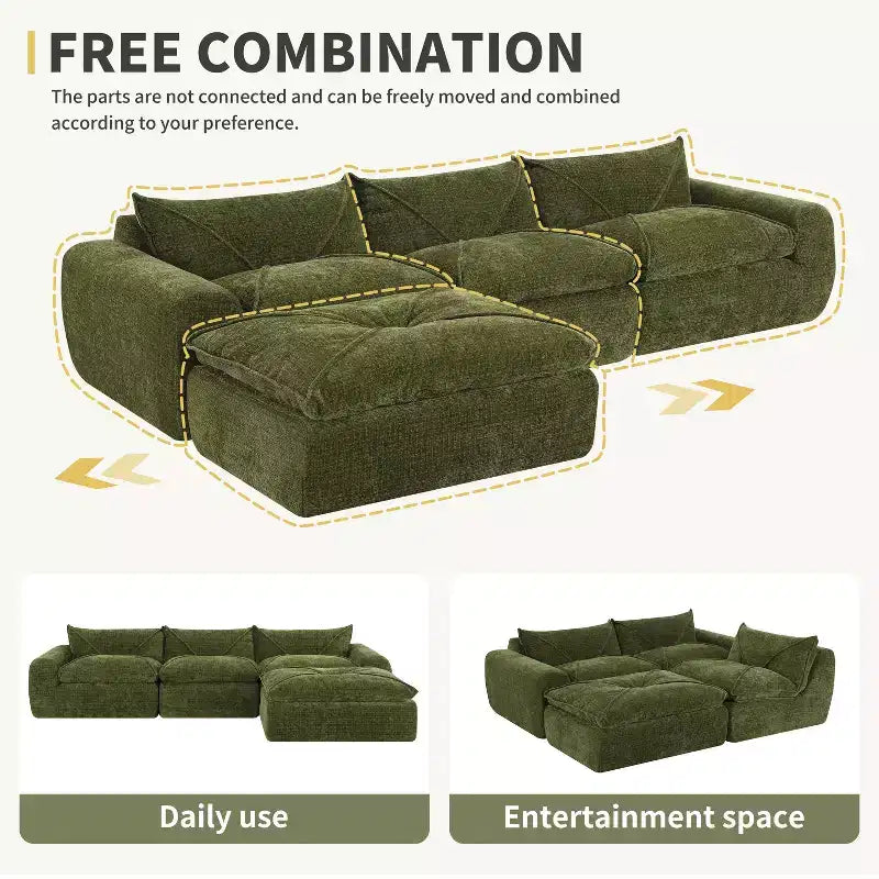 GDFStudio Milo Modern 116 Chenille Fully Compressed Modular Sofa with High-Density Foam and Ottoman