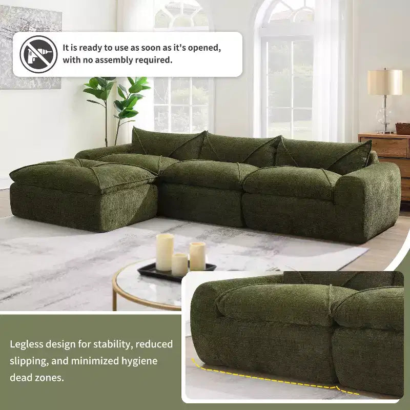 GDFStudio Milo Modern 116 Chenille Fully Compressed Modular Sofa with High-Density Foam and Ottoman