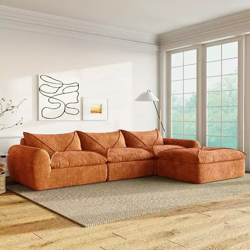 GDFStudio Milo Modern 116 Chenille Fully Compressed Modular Sofa with High-Density Foam and Ottoman