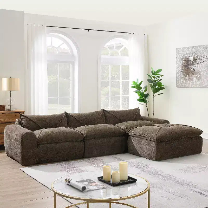 GDFStudio Milo Modern 116 Chenille Fully Compressed Modular Sofa with High-Density Foam and Ottoman