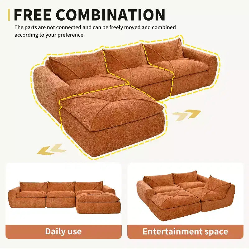 GDFStudio Milo Modern 116 Chenille Fully Compressed Modular Sofa with High-Density Foam and Ottoman