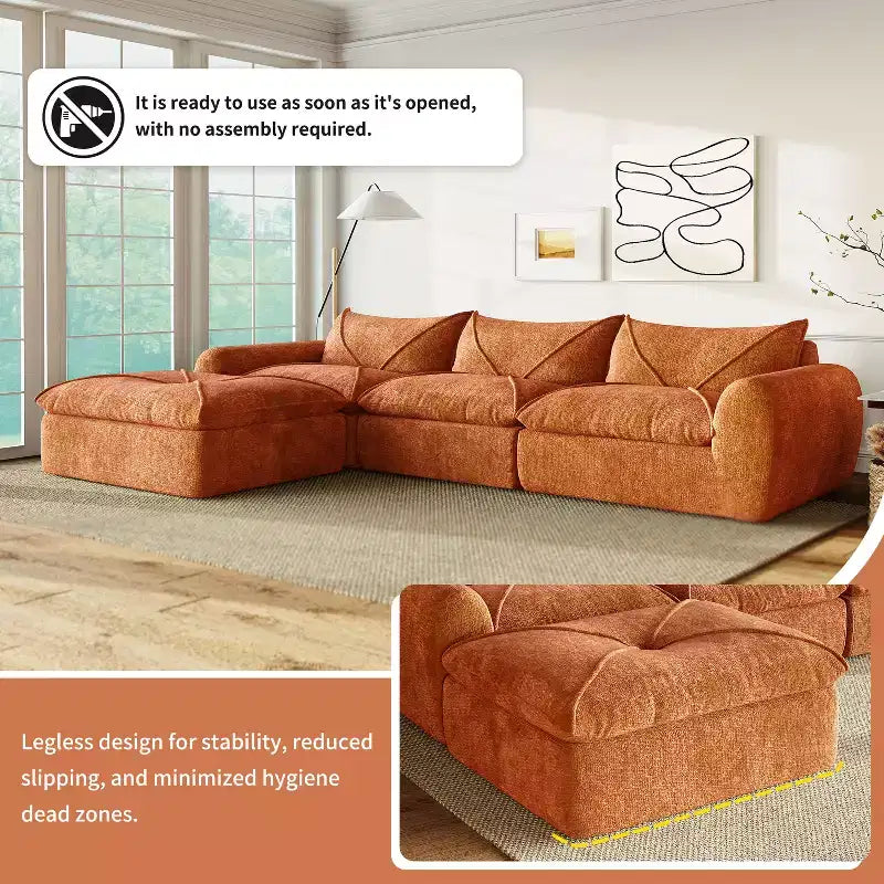 GDFStudio Milo Modern 116 Chenille Fully Compressed Modular Sofa with High-Density Foam and Ottoman