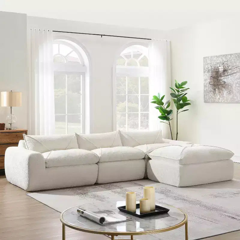 GDFStudio Milo Modern 116 Chenille Fully Compressed Modular Sofa with High-Density Foam and Ottoman