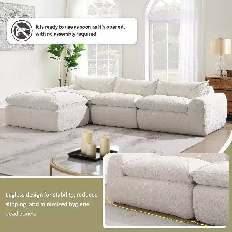 GDFStudio Milo Modern 116 Chenille Fully Compressed Modular Sofa with High-Density Foam and Ottoman