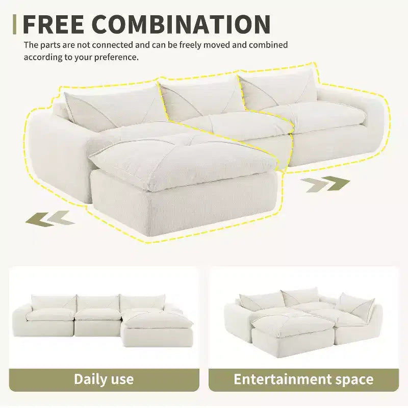 GDFStudio Milo Modern 116 Chenille Fully Compressed Modular Sofa with High-Density Foam and Ottoman