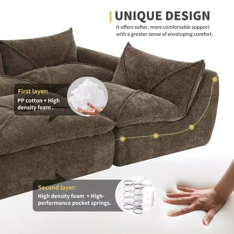 GDFStudio Milo Modern 116 Chenille Fully Compressed Modular Sofa with High-Density Foam and Ottoman