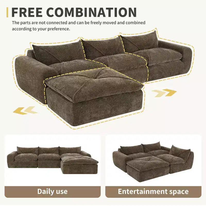GDFStudio Milo Modern 116 Chenille Fully Compressed Modular Sofa with High-Density Foam and Ottoman