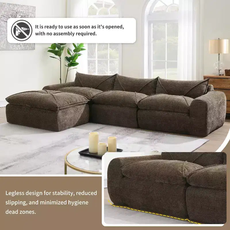 GDFStudio Milo Modern 116 Chenille Fully Compressed Modular Sofa with High-Density Foam and Ottoman