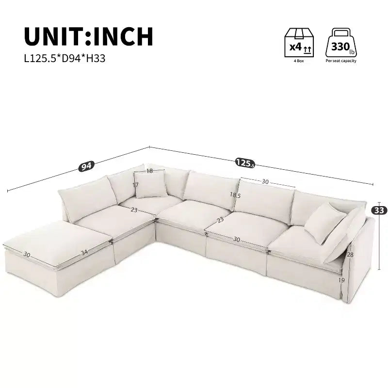 GDFStudio Nelson Modern 125.5 Chenille Oversized L-Shaped Modular Sectional Sofa with Movable Ottoman