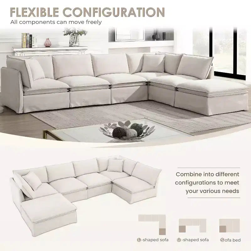 GDFStudio Nelson Modern 125.5 Chenille Oversized L-Shaped Modular Sectional Sofa with Movable Ottoman