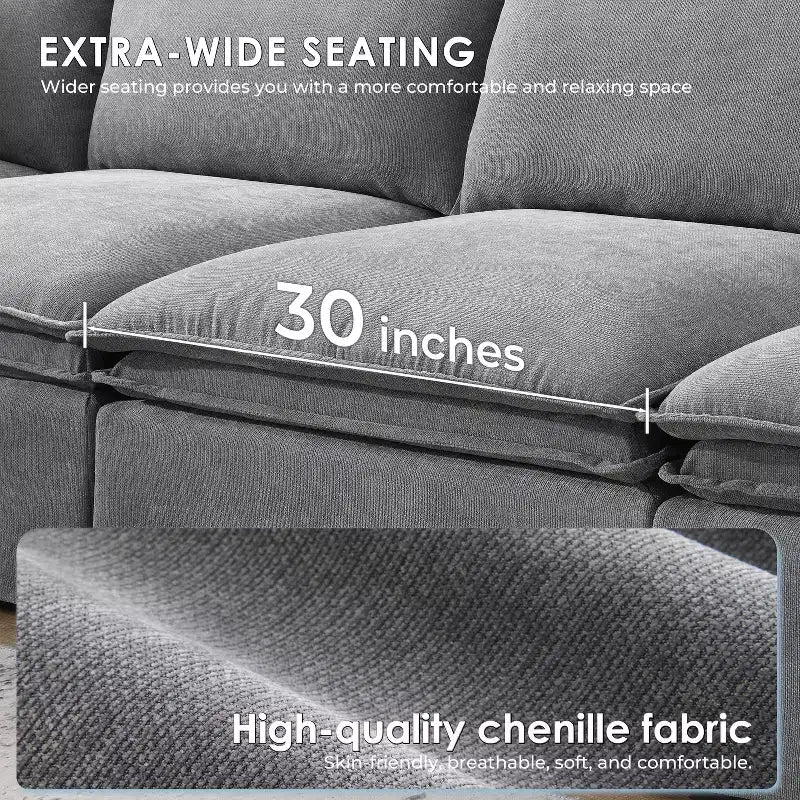 GDFStudio Nelson Modern 125.5 Chenille Oversized L-Shaped Modular Sectional Sofa with Movable Ottoman