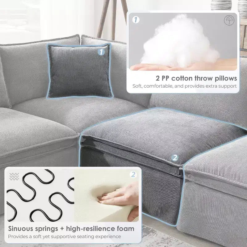 GDFStudio Nelson Modern 125.5 Chenille Oversized L-Shaped Modular Sectional Sofa with Movable Ottoman