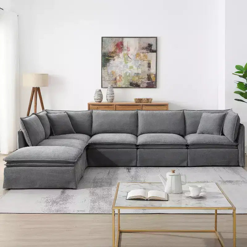 GDFStudio Nelson Modern 125.5 Chenille Oversized L-Shaped Modular Sectional Sofa with Movable Ottoman