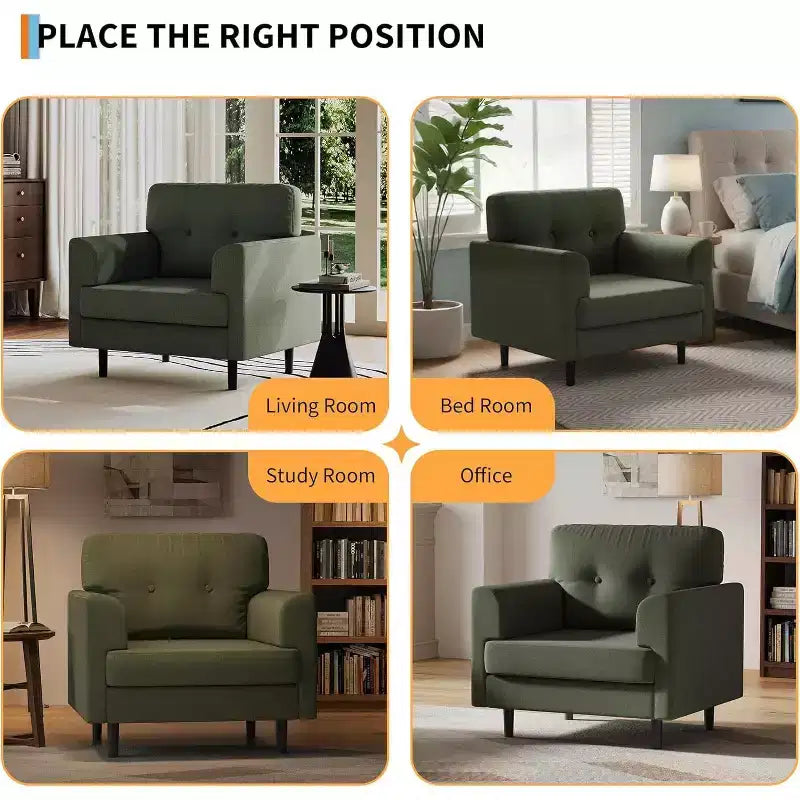 38 Wide Armrest Accent Chair, Linen Upholstered Reading & Lounge Chair for Living Room, Bedroom, Office, Reading Nook, Comfortable Single Sofa Chair