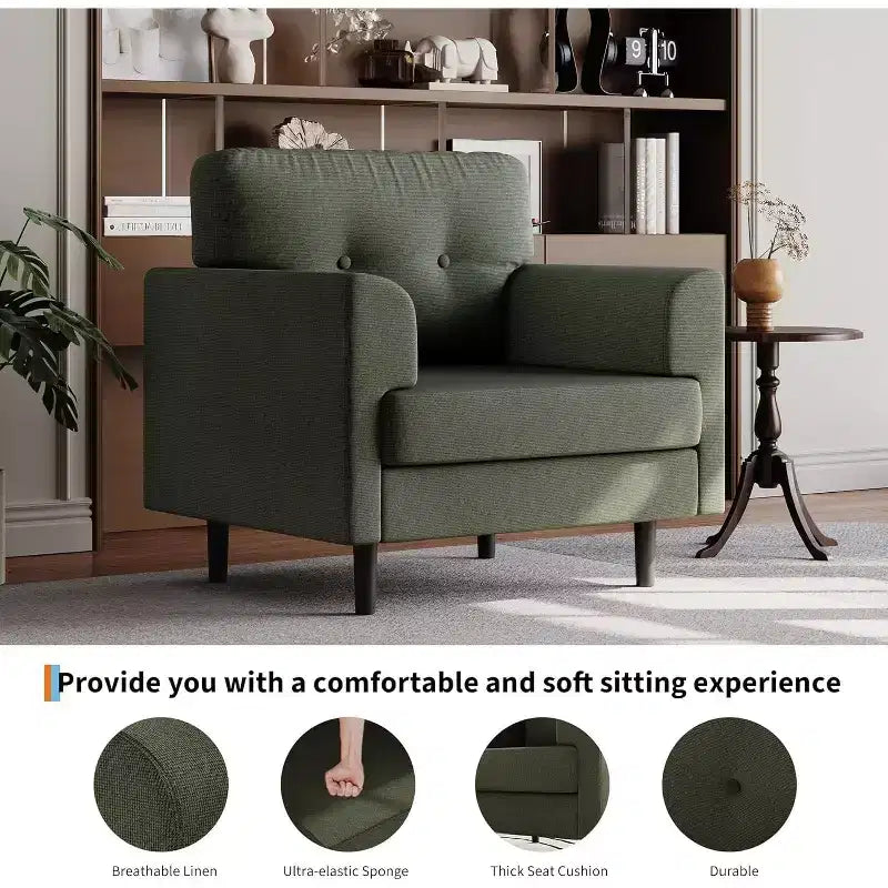 38 Wide Armrest Accent Chair, Linen Upholstered Reading & Lounge Chair for Living Room, Bedroom, Office, Reading Nook, Comfortable Single Sofa Chair