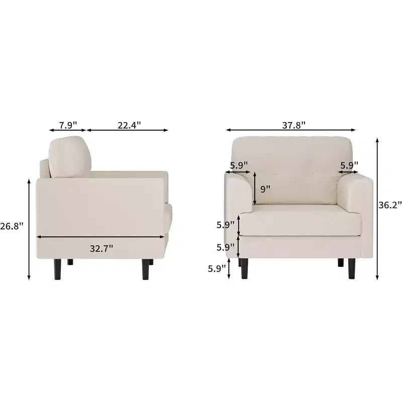 38 Wide Armrest Accent Chair, Linen Upholstered Reading & Lounge Chair for Living Room, Bedroom, Office, Reading Nook, Comfortable Single Sofa Chair
