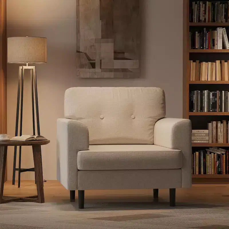 38 Wide Armrest Accent Chair, Linen Upholstered Reading & Lounge Chair for Living Room, Bedroom, Office, Reading Nook, Comfortable Single Sofa Chair