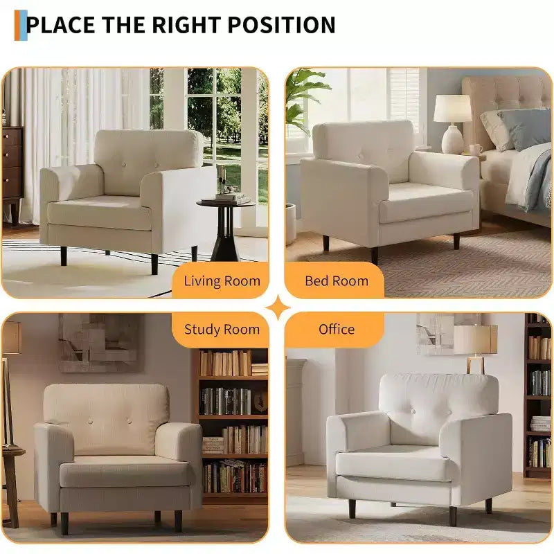 38 Wide Armrest Accent Chair, Linen Upholstered Reading & Lounge Chair for Living Room, Bedroom, Office, Reading Nook, Comfortable Single Sofa Chair