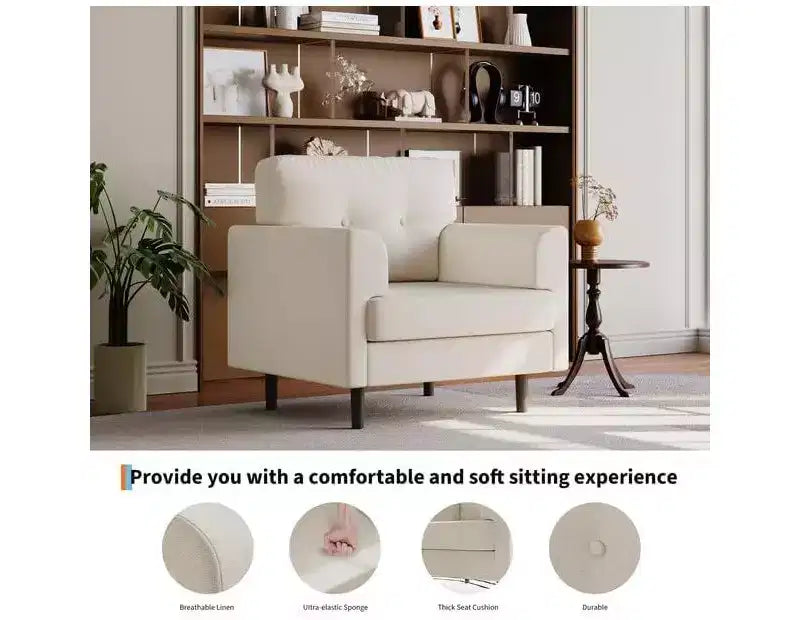 38 Wide Armrest Accent Chair, Linen Upholstered Reading & Lounge Chair for Living Room, Bedroom, Office, Reading Nook, Comfortable Single Sofa Chair