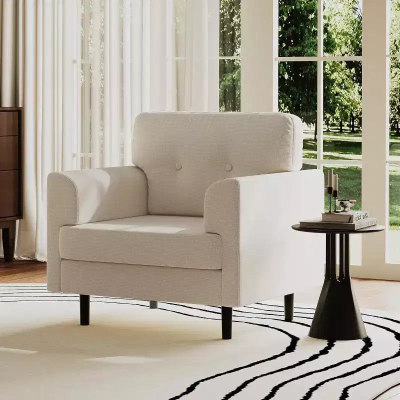 38 Wide Armrest Accent Chair, Linen Upholstered Reading & Lounge Chair for Living Room, Bedroom, Office, Reading Nook, Comfortable Single Sofa Chair
