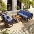 4-Piece Outdoor Wicker Patio Set with Swivel Chairs, Rattan Sectional Sofa for 5-Person, Poolside Backyard Deck Conversation Set Blue