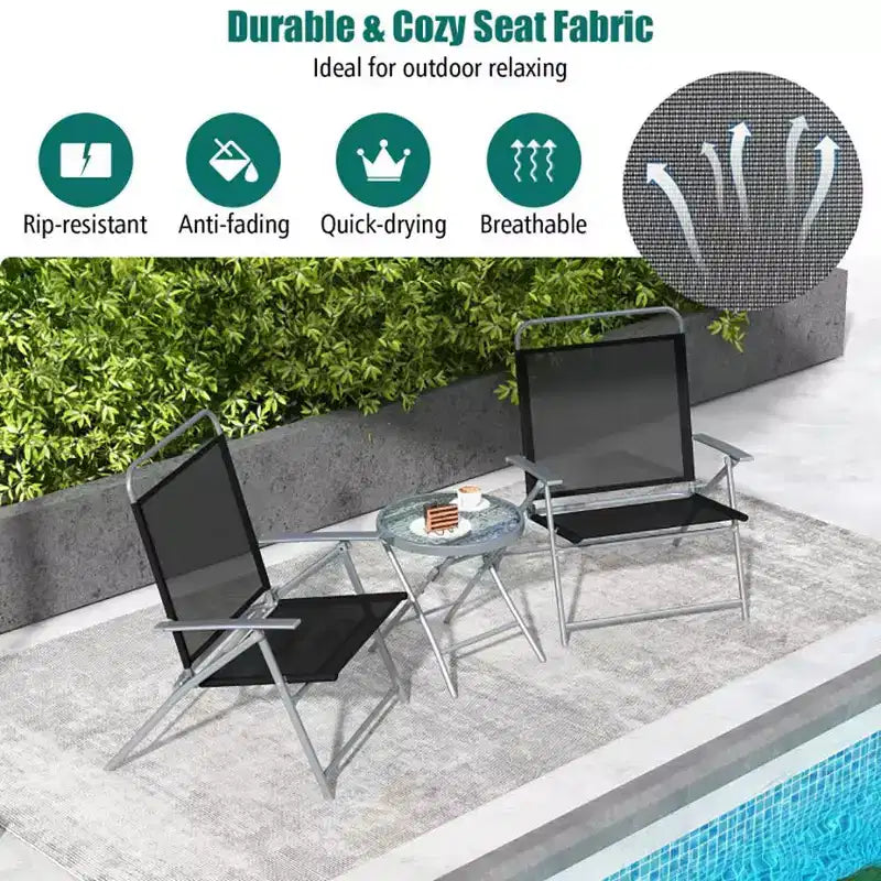 Ensemble de 3 chaises pliantes de patio en métal pour l'extérieur
