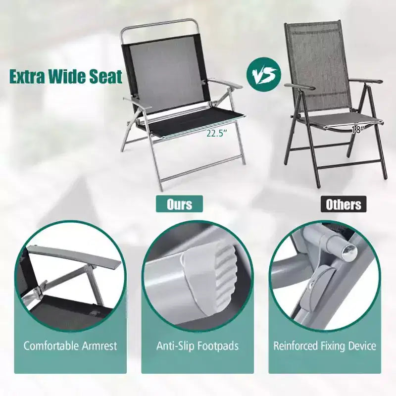 Ensemble de 3 chaises pliantes de patio en métal pour l'extérieur
