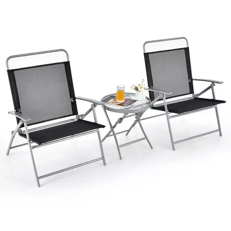Ensemble de 3 chaises pliantes de patio en métal pour l'extérieur