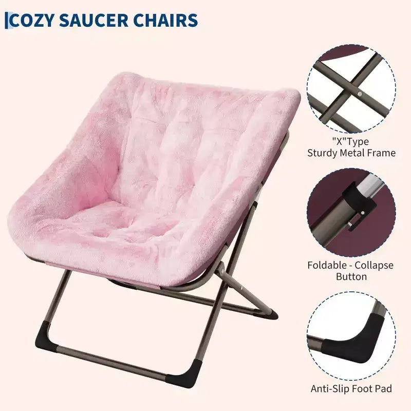Folding Lazy Sofa Chair - Comfy Saucer Lounger with Plush Cushion & Metal Legs,Space-Saving Design for Living Rooms, Apartments & Dorms